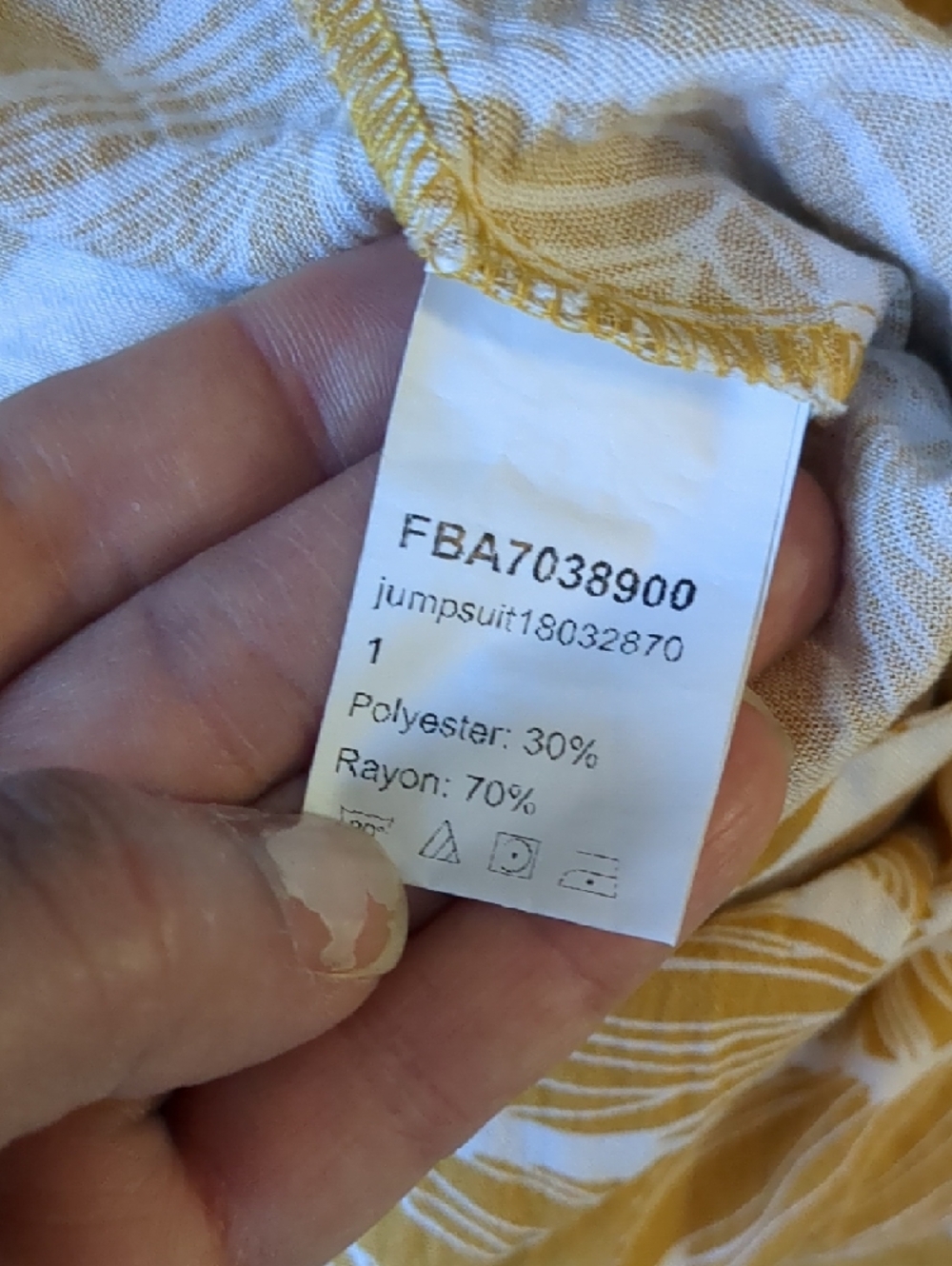 Mustard Yellow Leaf-Print Spaghetti Strap Jumpsuit - Picture 9 of 10